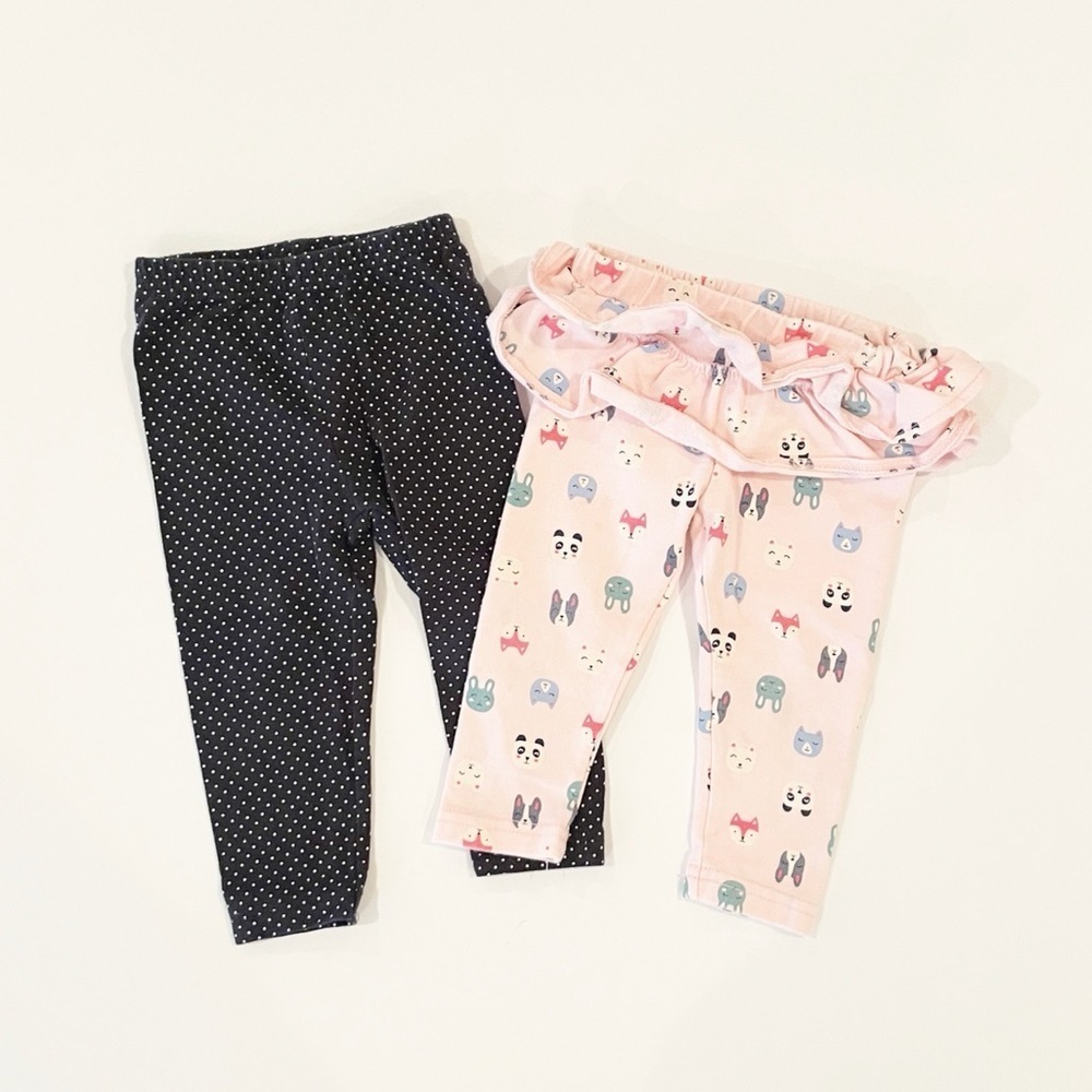 Carter’s 12M polka dot and ruffled animal print leggings